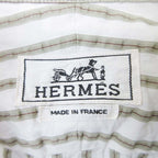 Hermes Striped Seersucker Shirt Top Long Sleeve Series Button 43 17 White Khaki — view 7