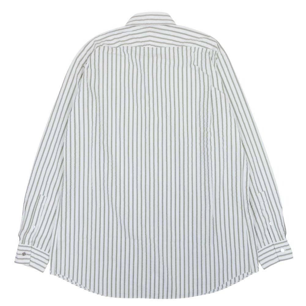 Hermes Striped Seersucker Shirt Top Long Sleeve Series Button 43 17 White Khaki — view 2