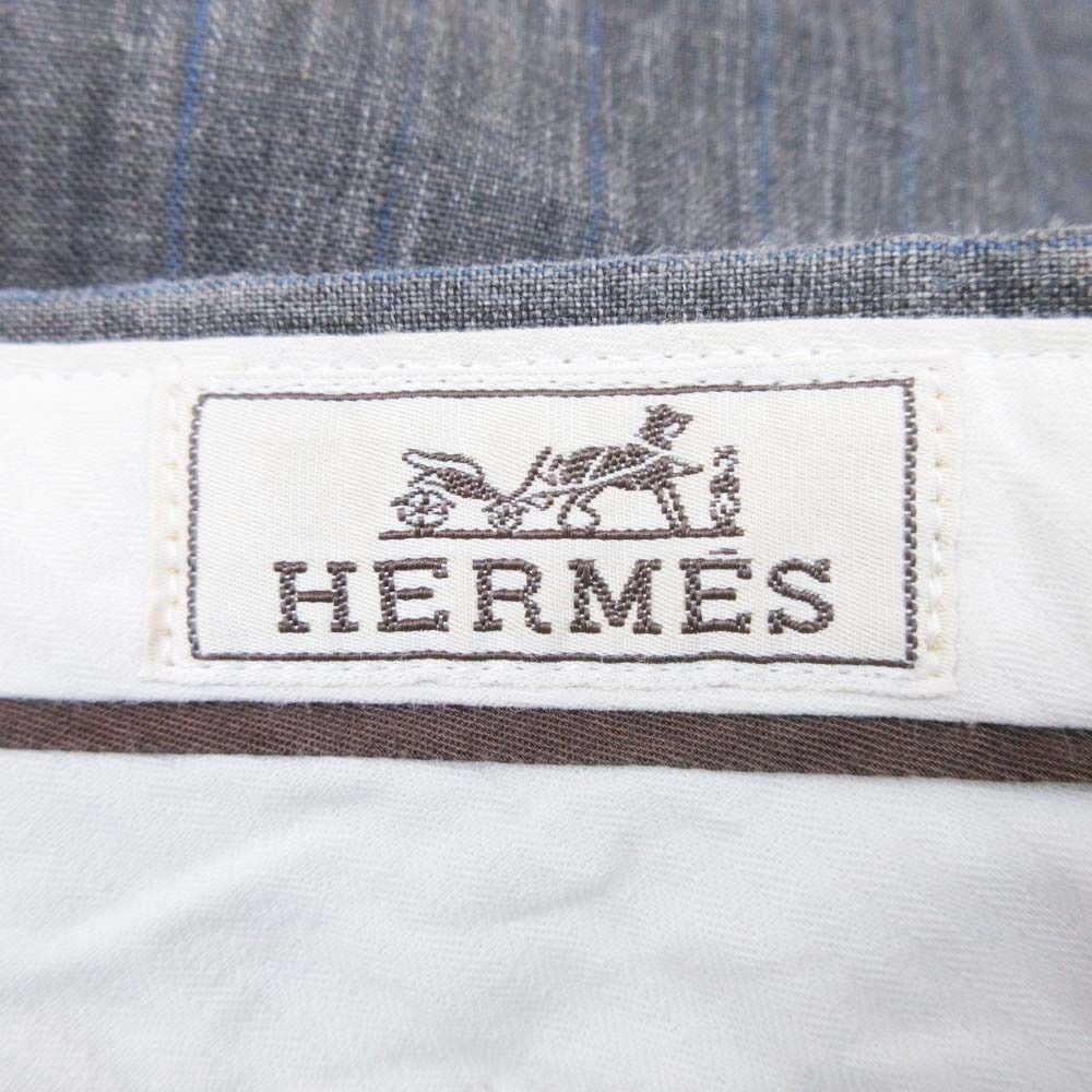 Hermes Striped Linen Wide Pants Straight 10 46 Gray — view 6