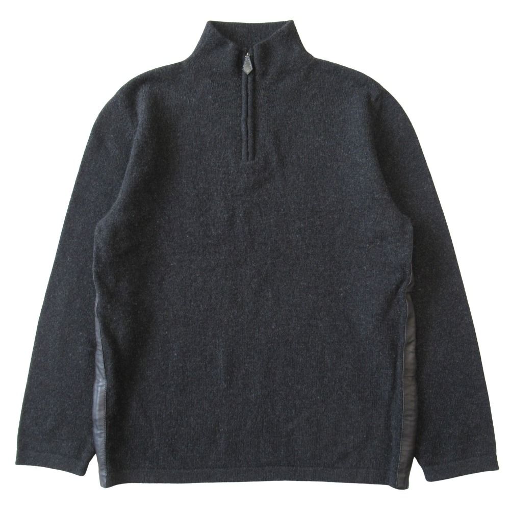 Hermes Yak Wool Knit Sweater Top Half Zip Lambskin Switch M Charcoal Gray
