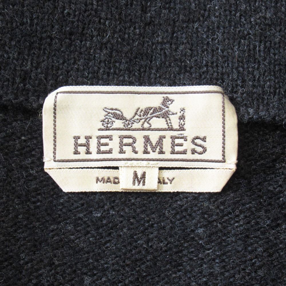 Hermes Yak Wool Knit Sweater Top Half Zip Lambskin Switch M Charcoal Gray — view 8