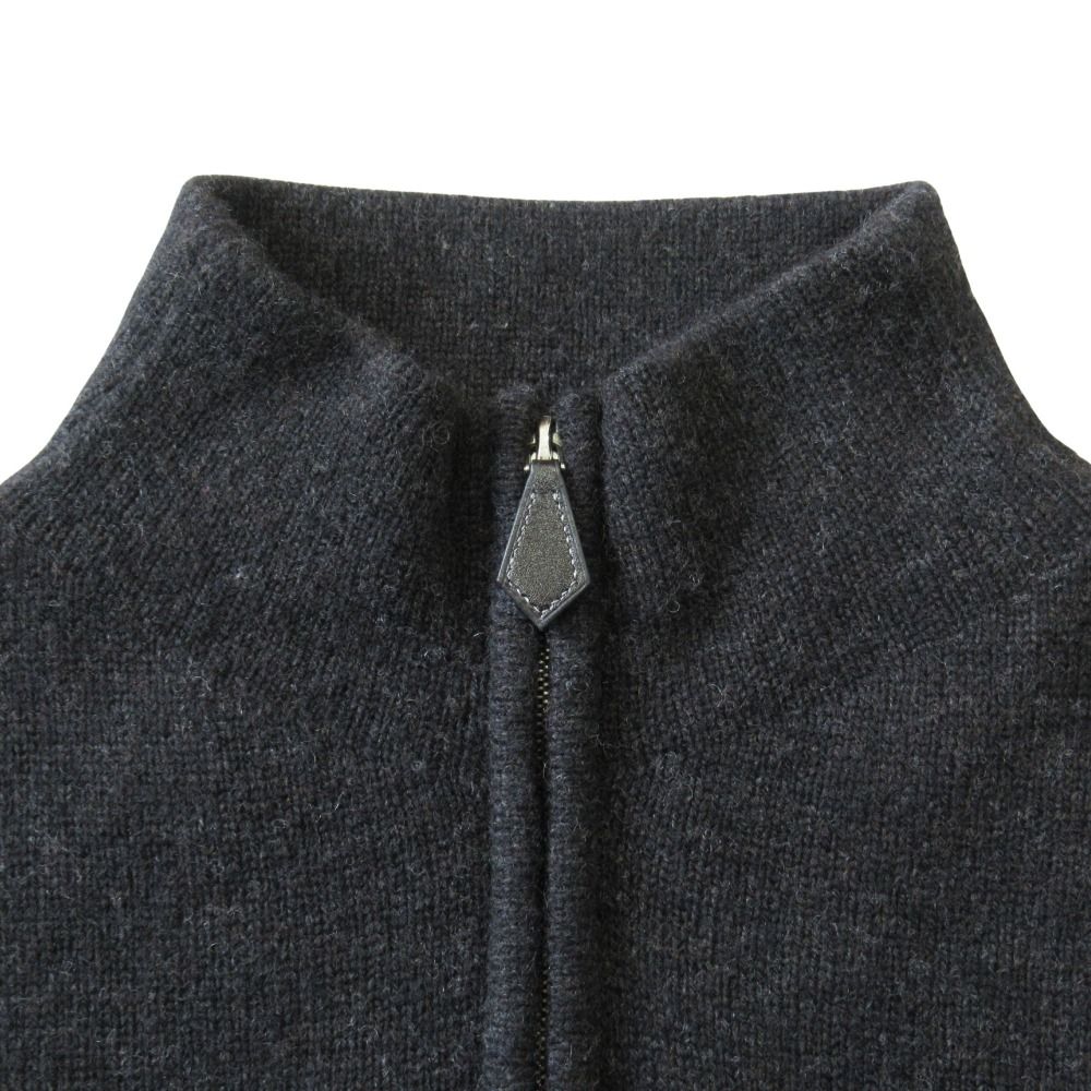 Hermes Yak Wool Knit Sweater Top Half Zip Lambskin Switch M Charcoal Gray — view 3