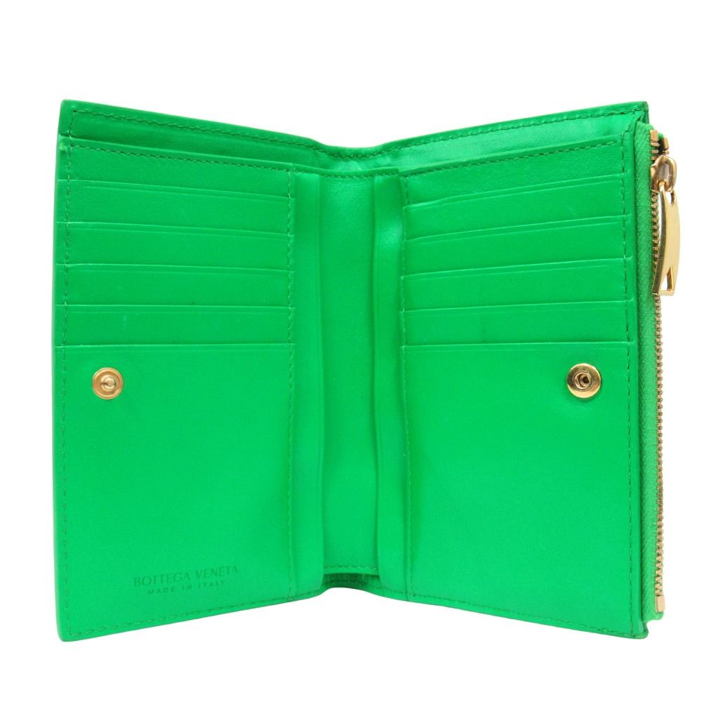 Bottega Veneta Lambskin Leather Intrecciato Wallet Bifold Paraquito Green