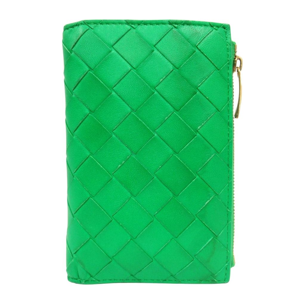 Bottega Veneta Lambskin Leather Intrecciato Wallet Bifold Paraquito Green