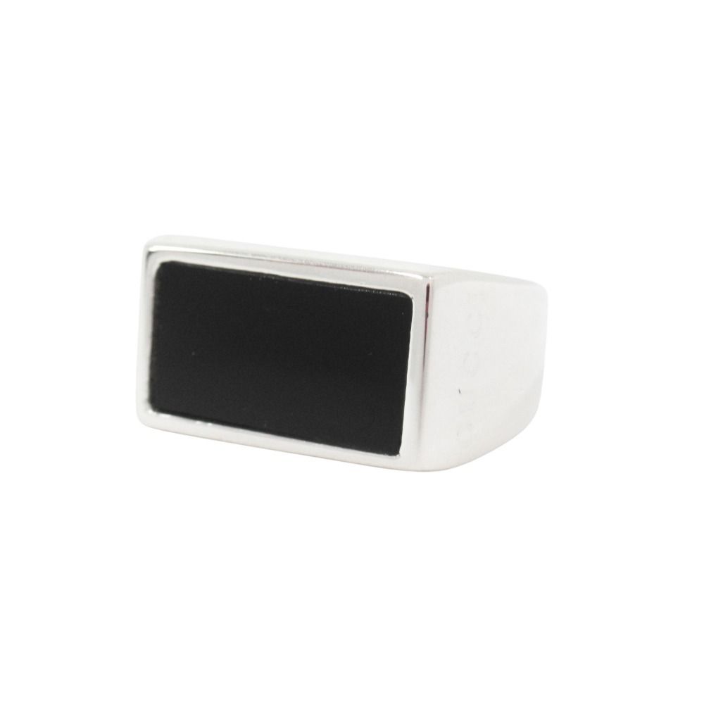 Gucci Polished Onyx Signet Square Ring Silver Black