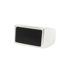 Gucci Polished Onyx Signet Square Ring Silver Black