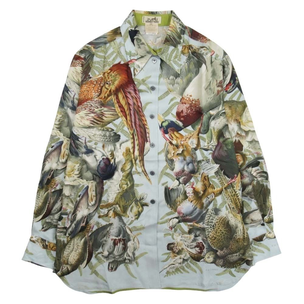 Hermes Vintage de Linares Game Silk Twill Shirt Long Sleeve Blouse Top 40