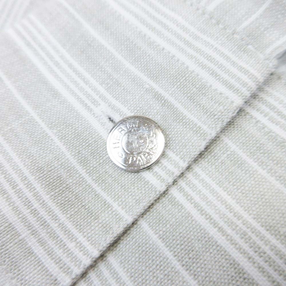 Hermes Striped Linen Shirt Top Long Sleeve Series Button 43 17 Light Gray — view 5