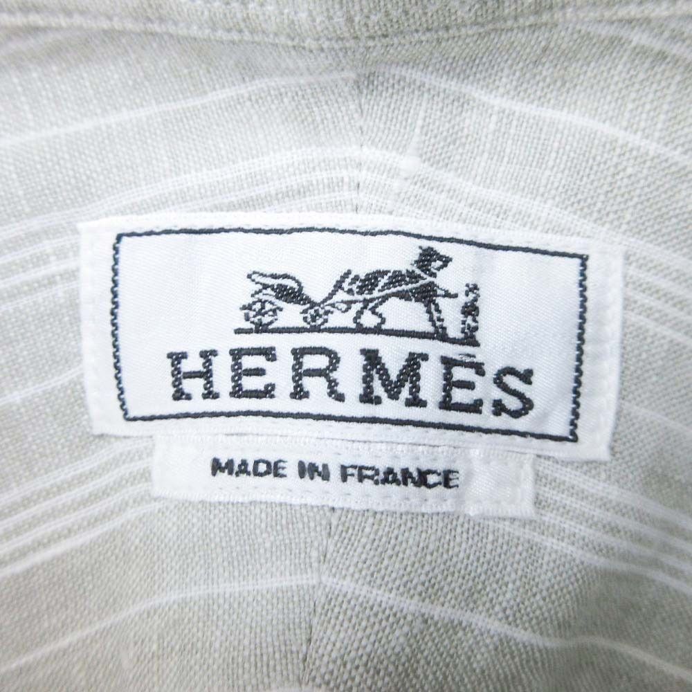 Hermes Striped Linen Shirt Top Long Sleeve Series Button 43 17 Light Gray — view 6