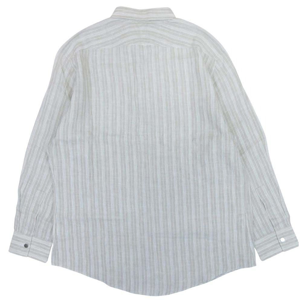 Hermes Striped Linen Shirt Top Long Sleeve Series Button 43 17 Light Gray — view 2