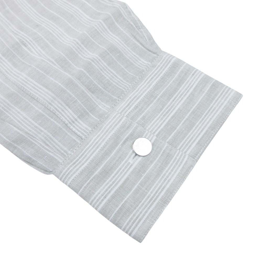 Hermes Striped Linen Shirt Top Long Sleeve Series Button 43 17 Light Gray — view 4