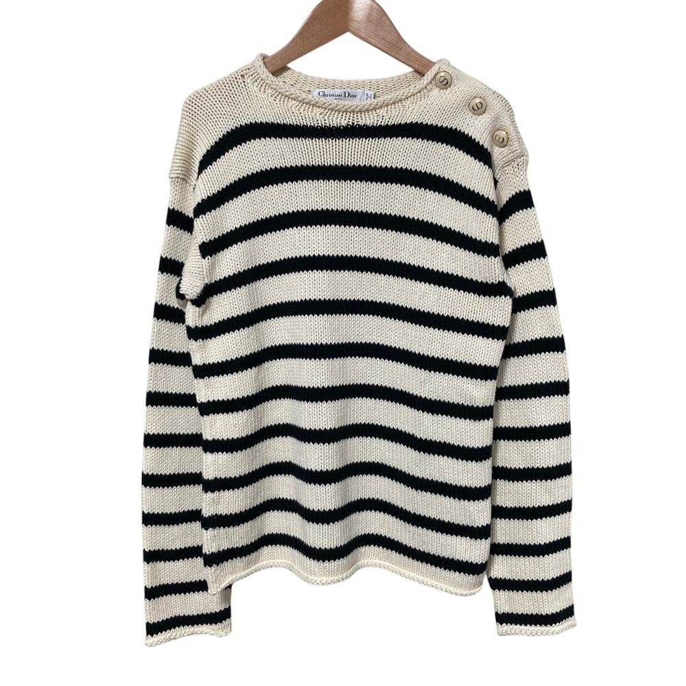 Dior Cotton Cashmere Border Knit Sweater 36 Beige