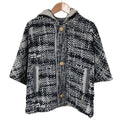 Chanel Pile CC Logo Poncho Coat 34 36 Black Gray