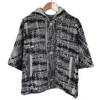 Chanel Pile CC Logo Poncho Coat 34 36 Black Gray