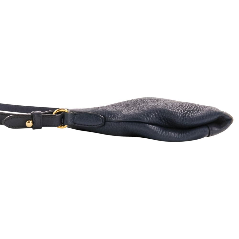Prada Vitello Daino Leather Shoulder Bag Striped Strap Included Navy