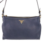 Prada Vitello Daino Leather Shoulder Bag Striped Strap Included Navy