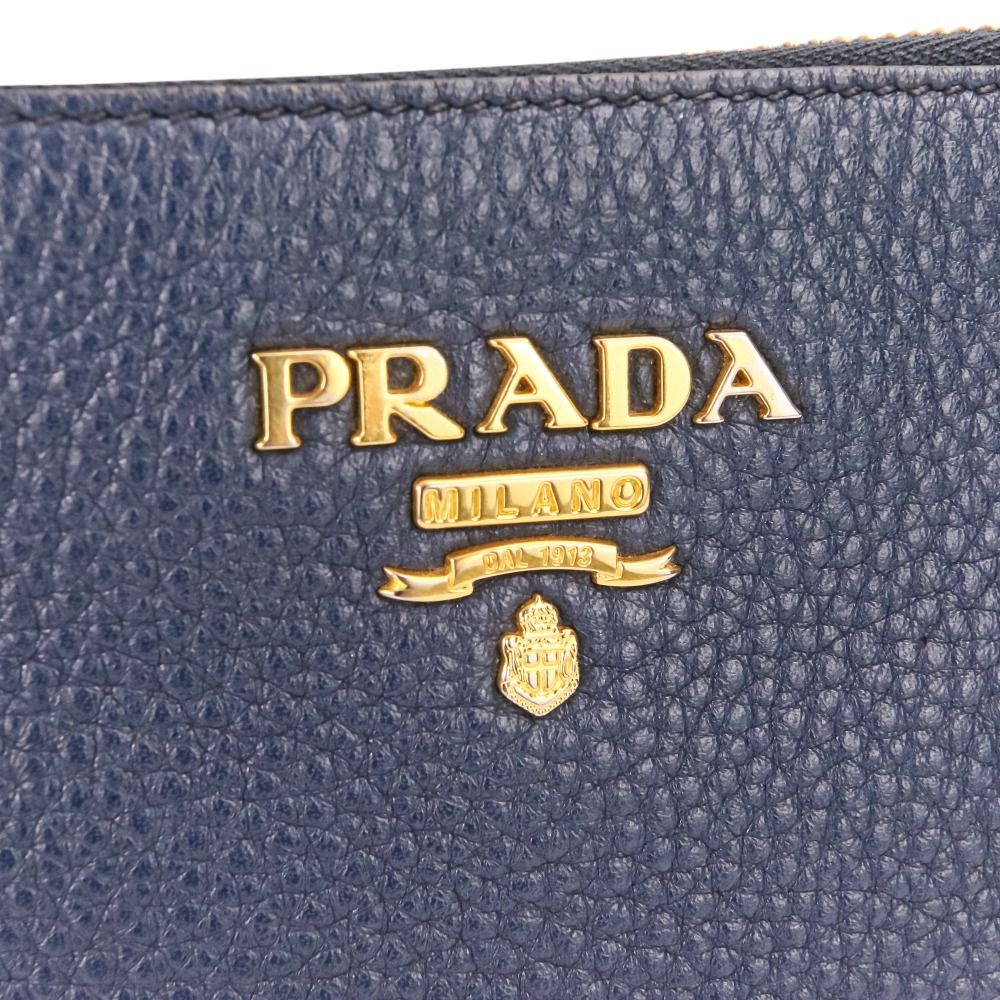Prada Vitello Daino Leather Shoulder Bag Striped Strap Included Navy