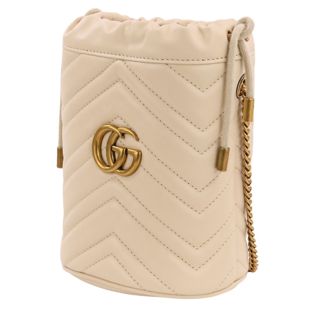 Gucci GG Marmont Leather Mini Bucket Chain Shoulder Bag Ivory