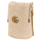 Gucci GG Marmont Leather Mini Bucket Chain Shoulder Bag Ivory
