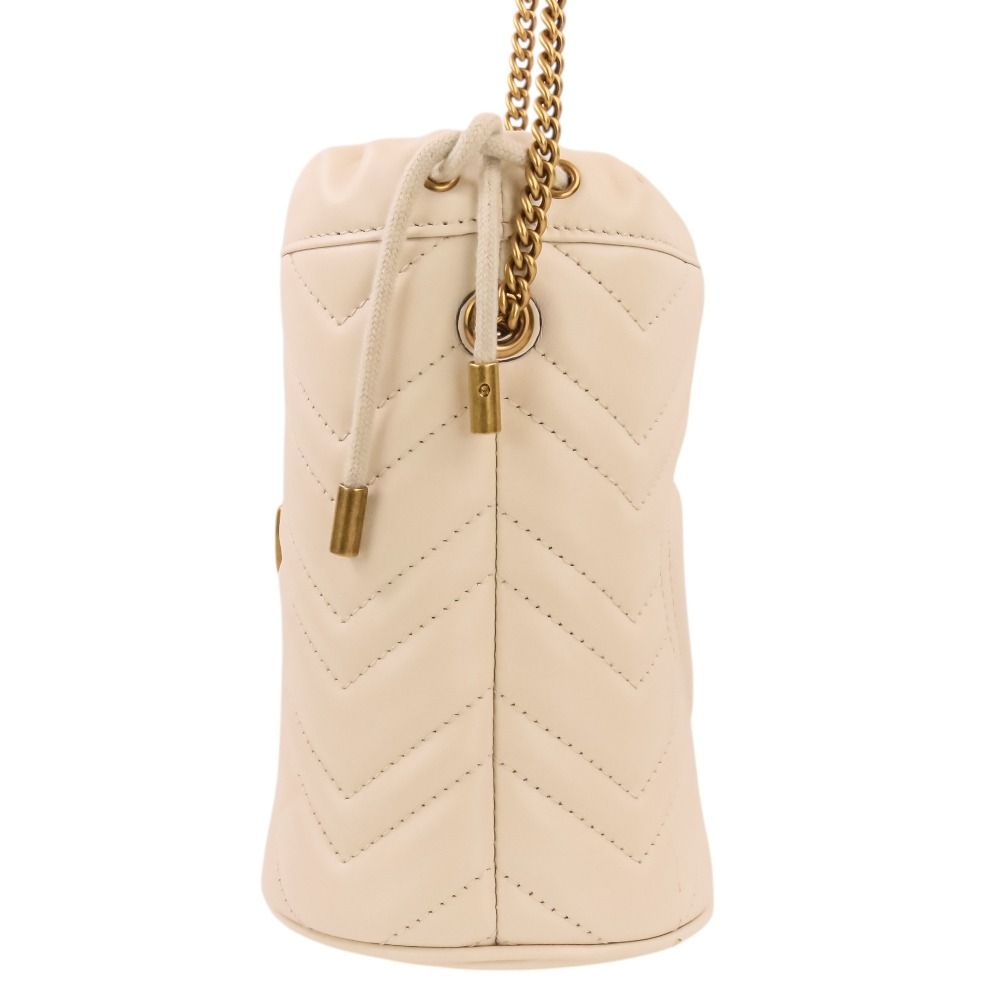 Gucci GG Marmont Leather Mini Bucket Chain Shoulder Bag Ivory