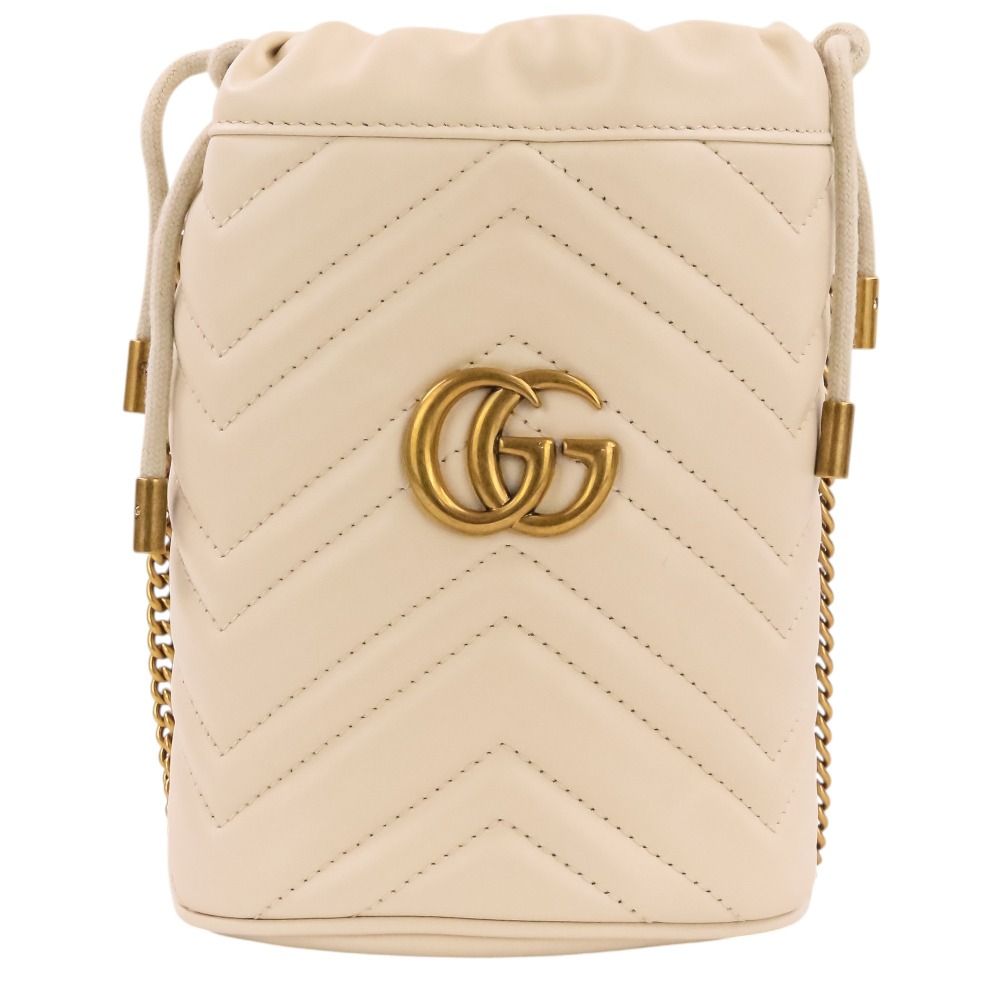 Gucci GG Marmont Leather Mini Bucket Chain Shoulder Bag Ivory