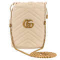 Gucci GG Marmont Leather Mini Bucket Chain Shoulder Bag Ivory
