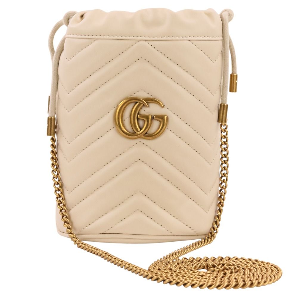 Gucci GG Marmont Leather Mini Bucket Chain Shoulder Bag Ivory