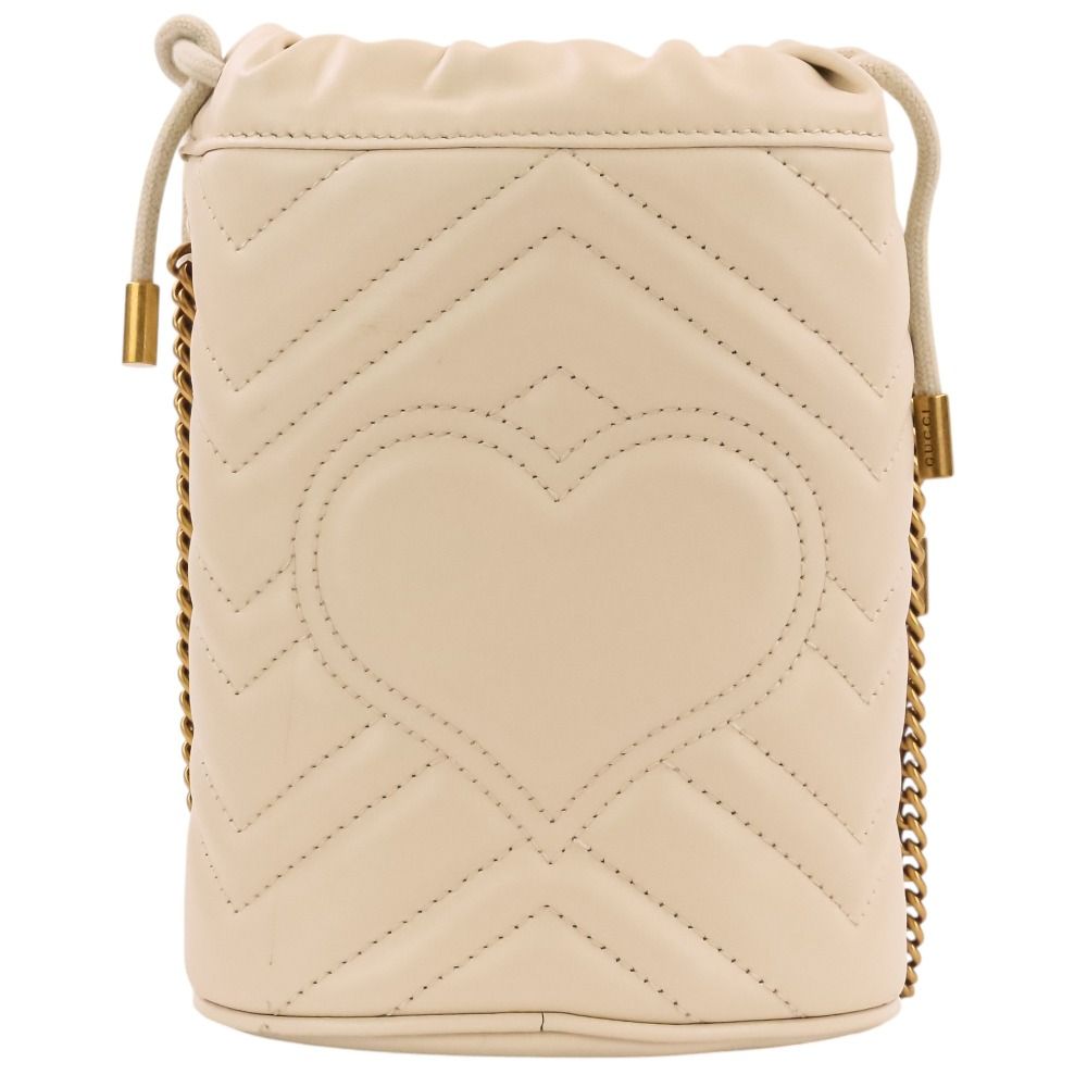Gucci GG Marmont Leather Mini Bucket Chain Shoulder Bag Ivory
