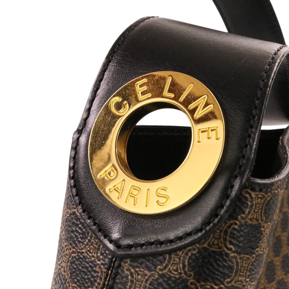 Celine Vintage Macadam Pattern Shoulder Bag Brown Black