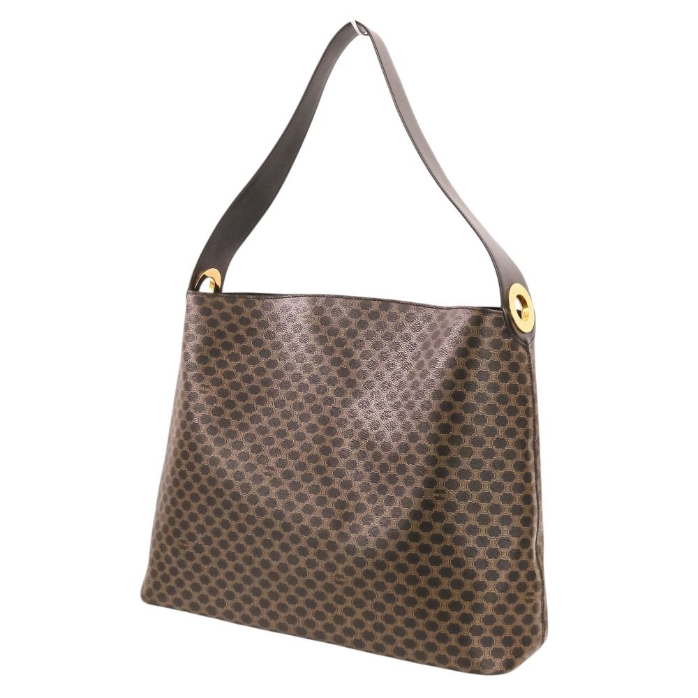 Celine Vintage Macadam Pattern Shoulder Bag Brown Black
