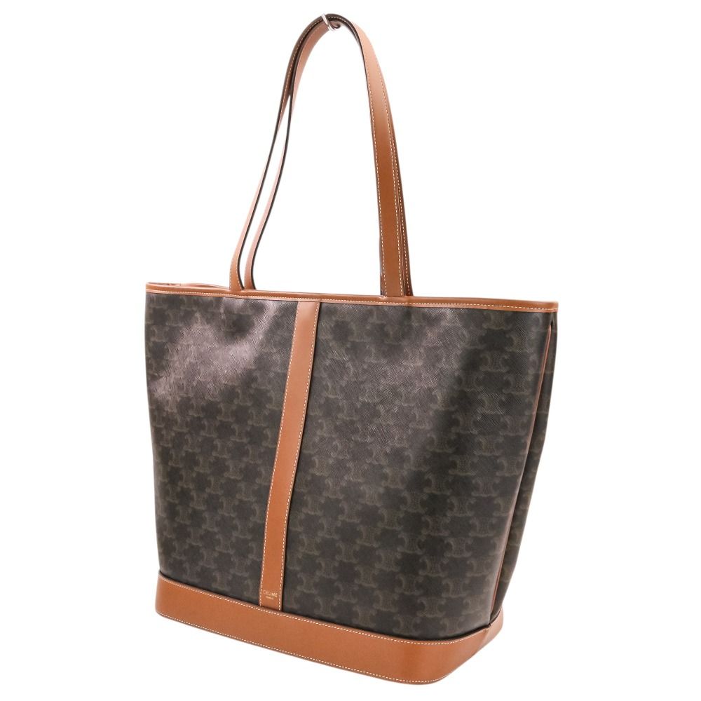 Celine Cabas Triomphe Canvas Leather Tote Shoulder Bag Brown Black