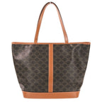 Celine Cabas Triomphe Canvas Leather Tote Shoulder Bag Brown Black