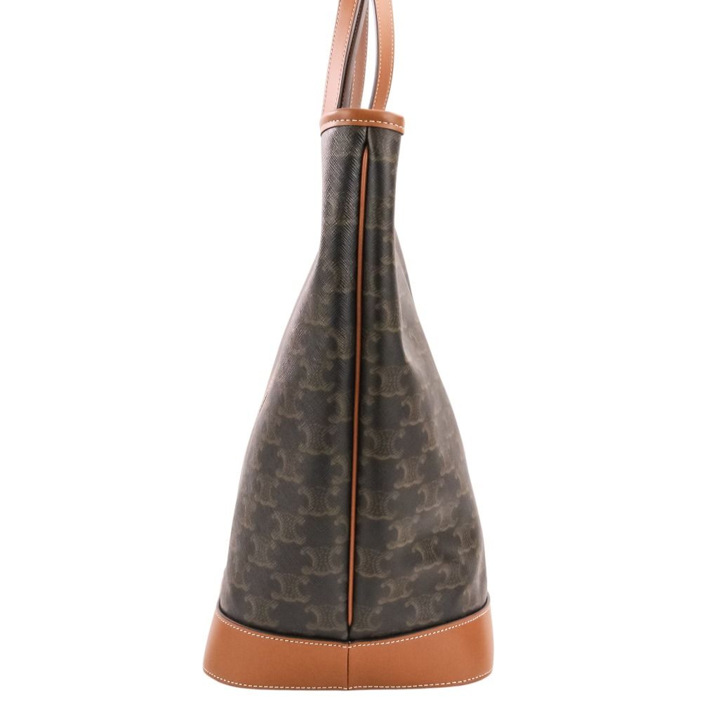 Celine Cabas Triomphe Canvas Leather Tote Shoulder Bag Brown Black