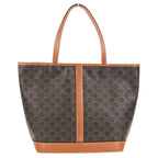 Celine Cabas Triomphe Canvas Leather Tote Shoulder Bag Brown Black