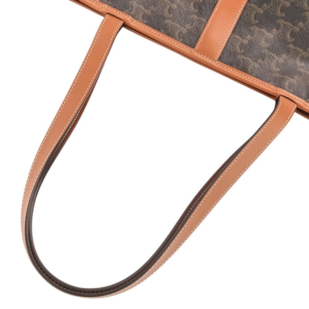 Celine Cabas Triomphe Canvas Leather Tote Shoulder Bag Brown Black