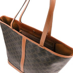 Celine Cabas Triomphe Canvas Leather Tote Shoulder Bag Brown Black