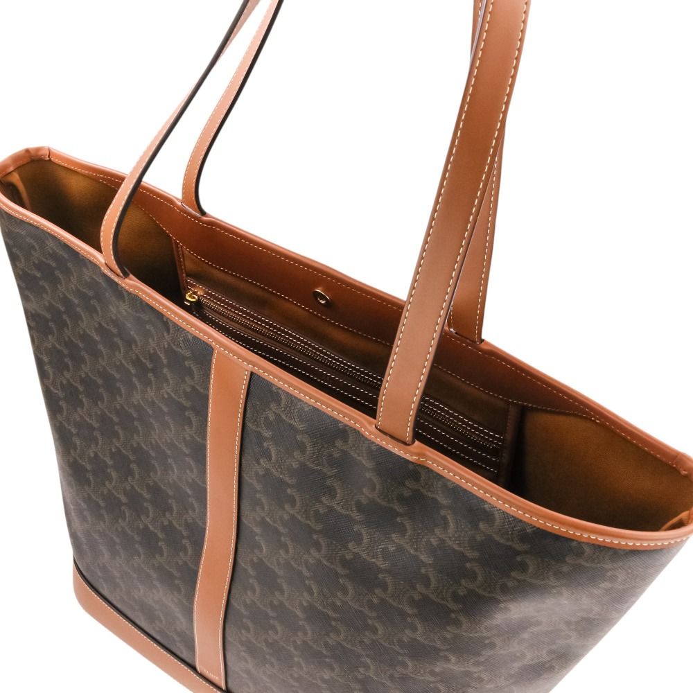 Celine Cabas Triomphe Canvas Leather Tote Shoulder Bag Brown Black