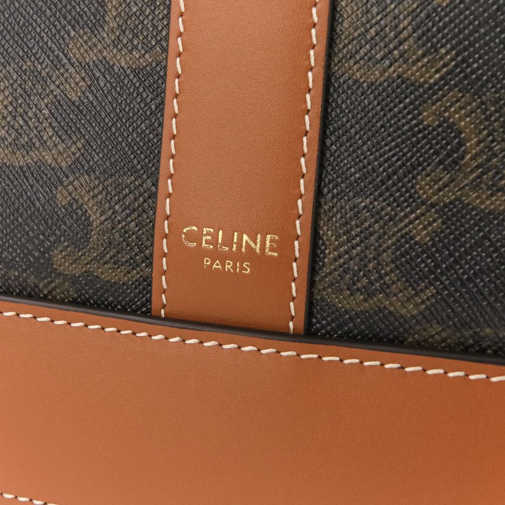 Celine Cabas Triomphe Canvas Leather Tote Shoulder Bag Brown Black
