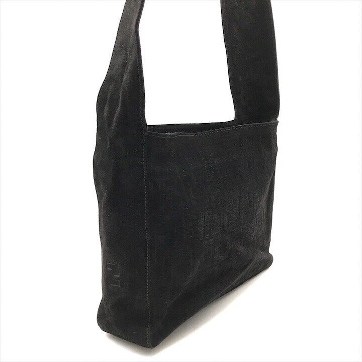 Fendi Zucca Suede Shoulder Bag Black