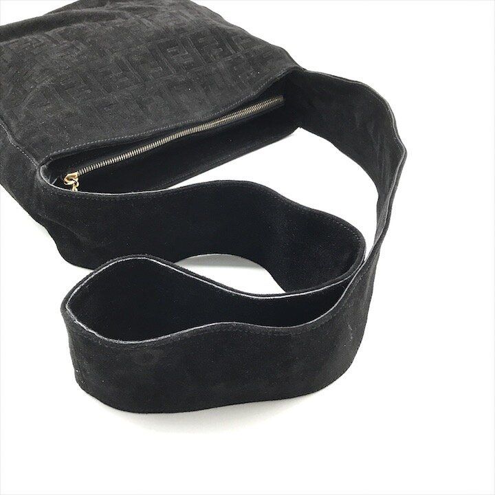 Fendi Zucca Suede Shoulder Bag Black