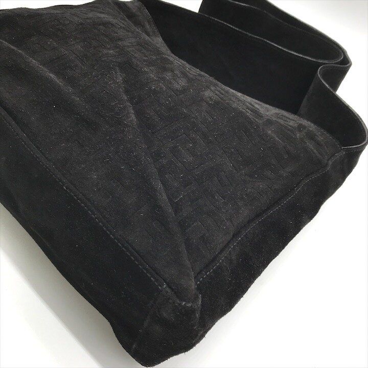 Fendi Zucca Suede Shoulder Bag Black