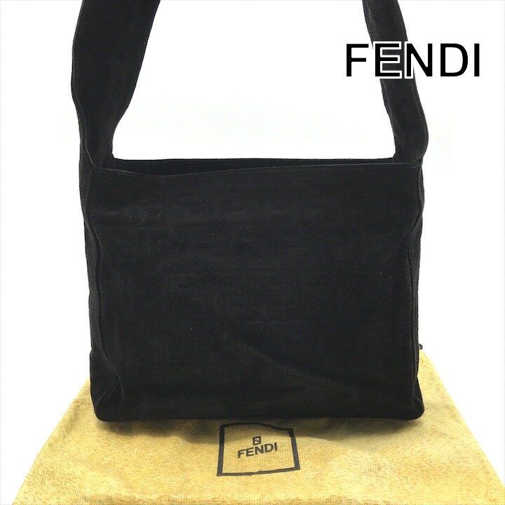 Fendi Zucca Suede Shoulder Bag Black