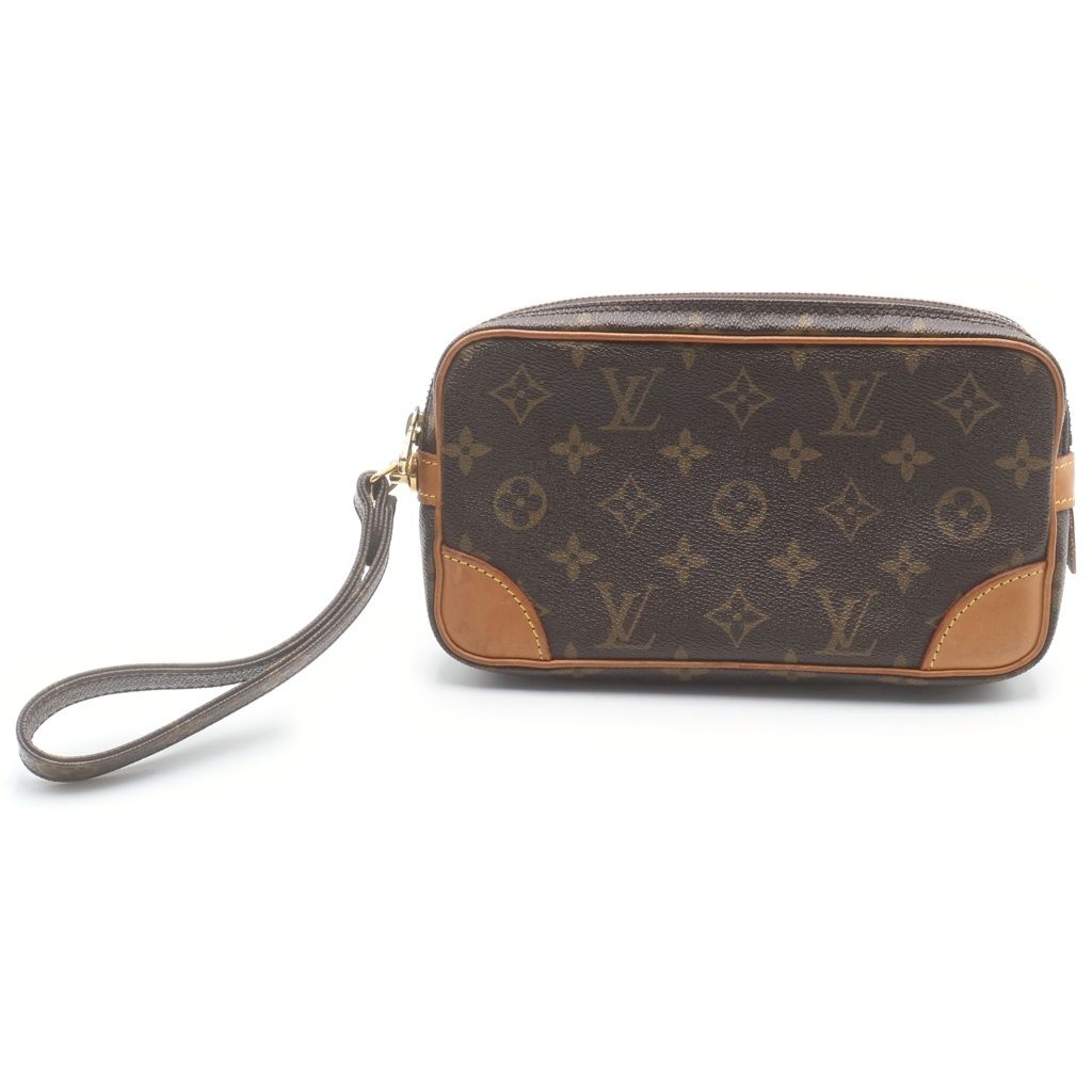 Louis Vuitton Monogram Marly Dragonne Leather Clutch Pouch Brown