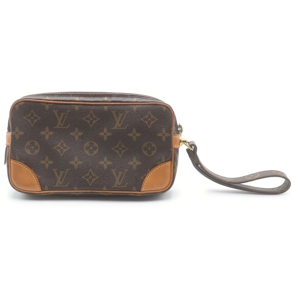 Louis Vuitton Monogram Marly Dragonne Leather Clutch Pouch Brown