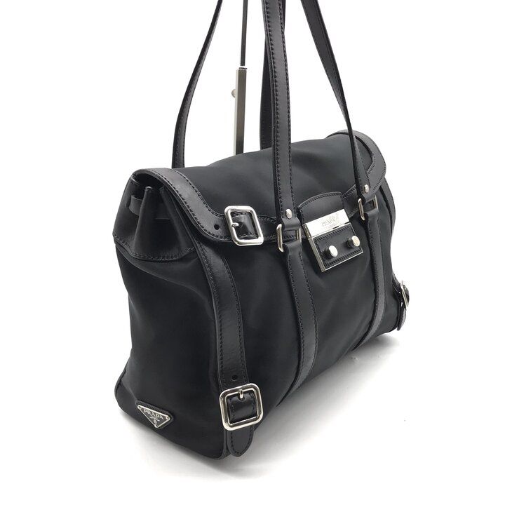 Prada Nylon Tessuto Silver Shoulder Bag Black