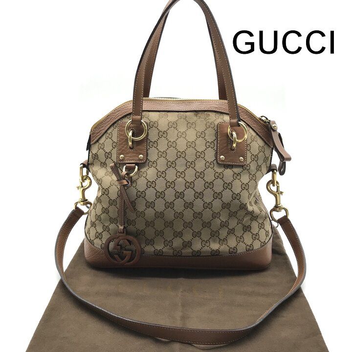 Gucci GG Canvas Leather Hand Shoulder 2-Way Bag Brown