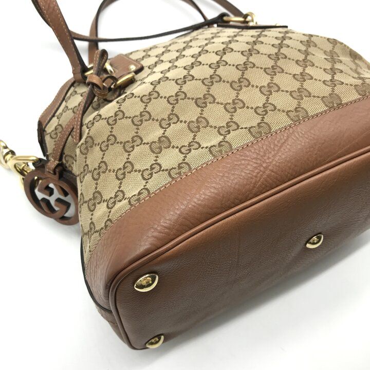 Gucci GG Canvas Leather Hand Shoulder 2-Way Bag Brown