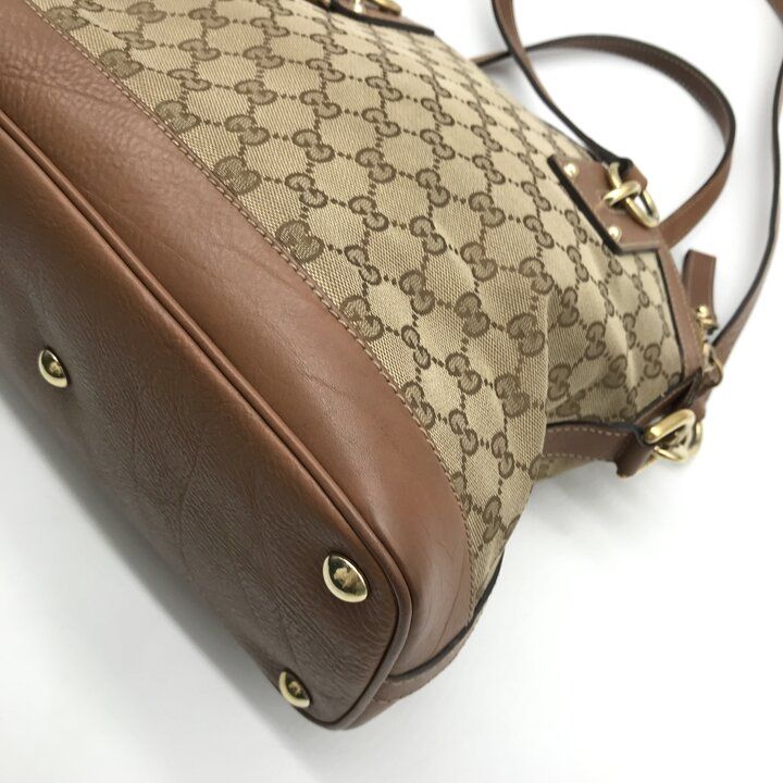 Gucci GG Canvas Leather Hand Shoulder 2-Way Bag Brown