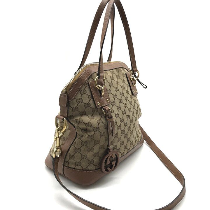 Gucci GG Canvas Leather Hand Shoulder 2-Way Bag Brown