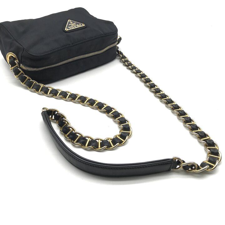 Prada Nylon Tessuto Chain Shoulder Bag Crossbody Navy